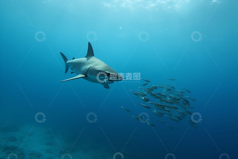 高清大图下载【趣麦麦图】大白鲨巡游海岸  
