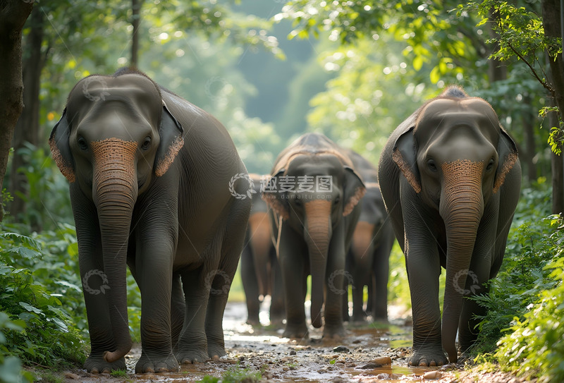 高清大图下载【趣麦麦图】雨林的亚洲象