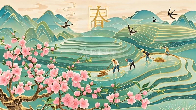 高清大图下载【趣麦麦图】春天惊蛰春分节气海报壁纸素材高清农忙花鸟茶园采茶3