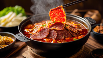 美味川味火锅肉片摄影图