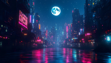 赛博朋克的城市夜晚插画背景