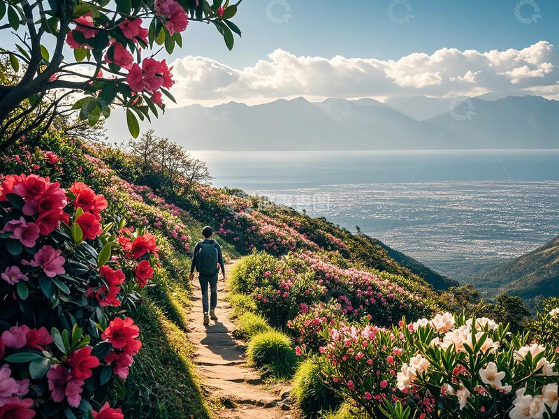 高清大图下载【趣麦麦图】山顶风景鲜花盛开