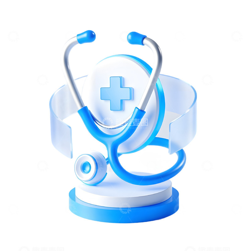高清大图下载【趣麦麦图】3D磨砂质感听诊器立体医学图标