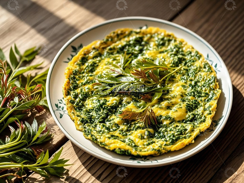 高清大图下载【趣麦麦图】大理香椿煎蛋高清美食摄影图