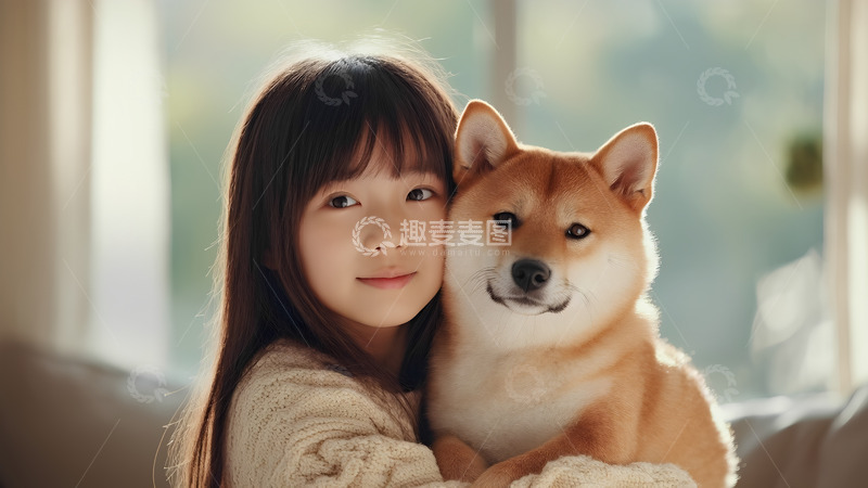 高清大图下载【趣麦麦图】可爱柴犬与女孩宠物摄影图