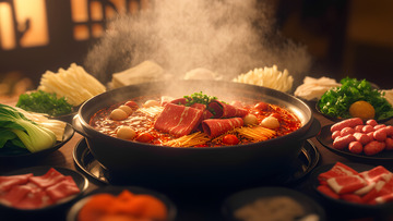 美味川味火锅肉片摄影图1