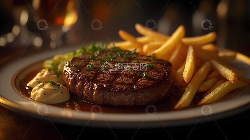 高清大图下载【趣麦麦图】西餐牛排薯条美食摄影图