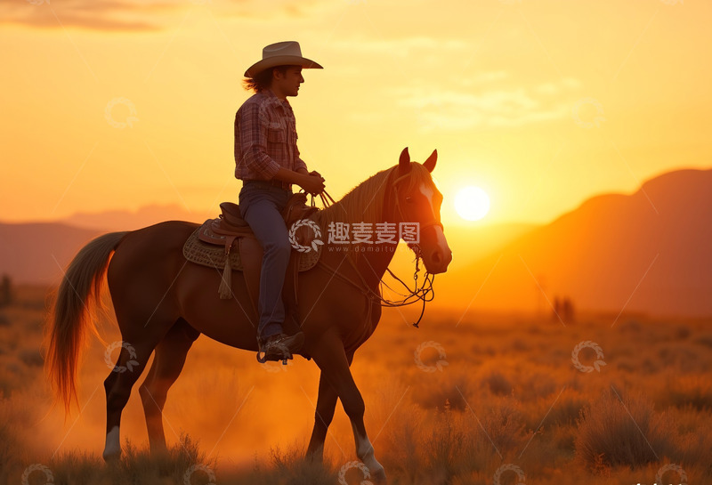 高清大图下载【趣麦麦图】夕阳下的美国花马
