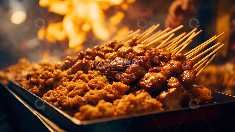 高清大图下载【趣麦麦图】美味炸串肉串街边美食摄影图