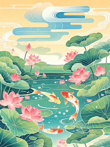 夏日荷花插画夏至立夏素材4