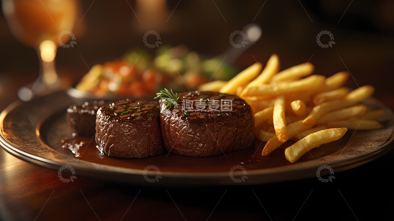 高清大图下载【趣麦麦图】西餐牛排薯条美食摄影图1