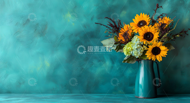 高清大图下载【趣麦麦图】向日葵花束与花瓶1