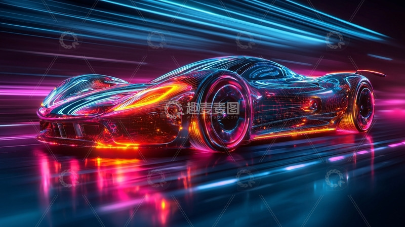 高清大图下载【趣麦麦图】未来感跑车霓虹灯疾驰
