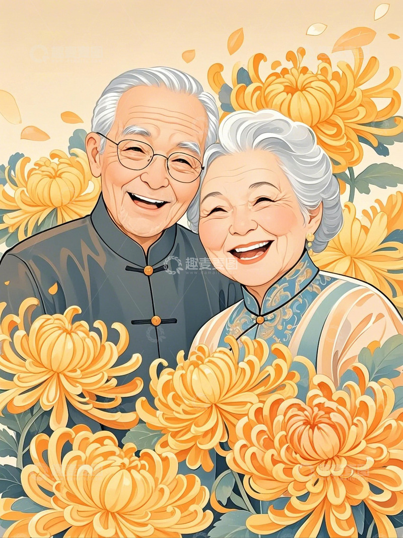 重阳节人物老年人和菊花4