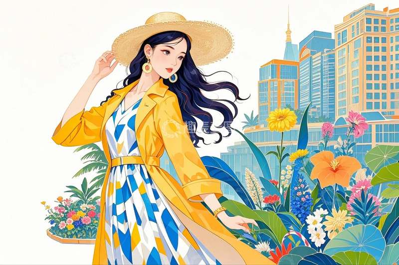 高清大图下载【趣麦麦图】国潮插画时尚女孩节日素材