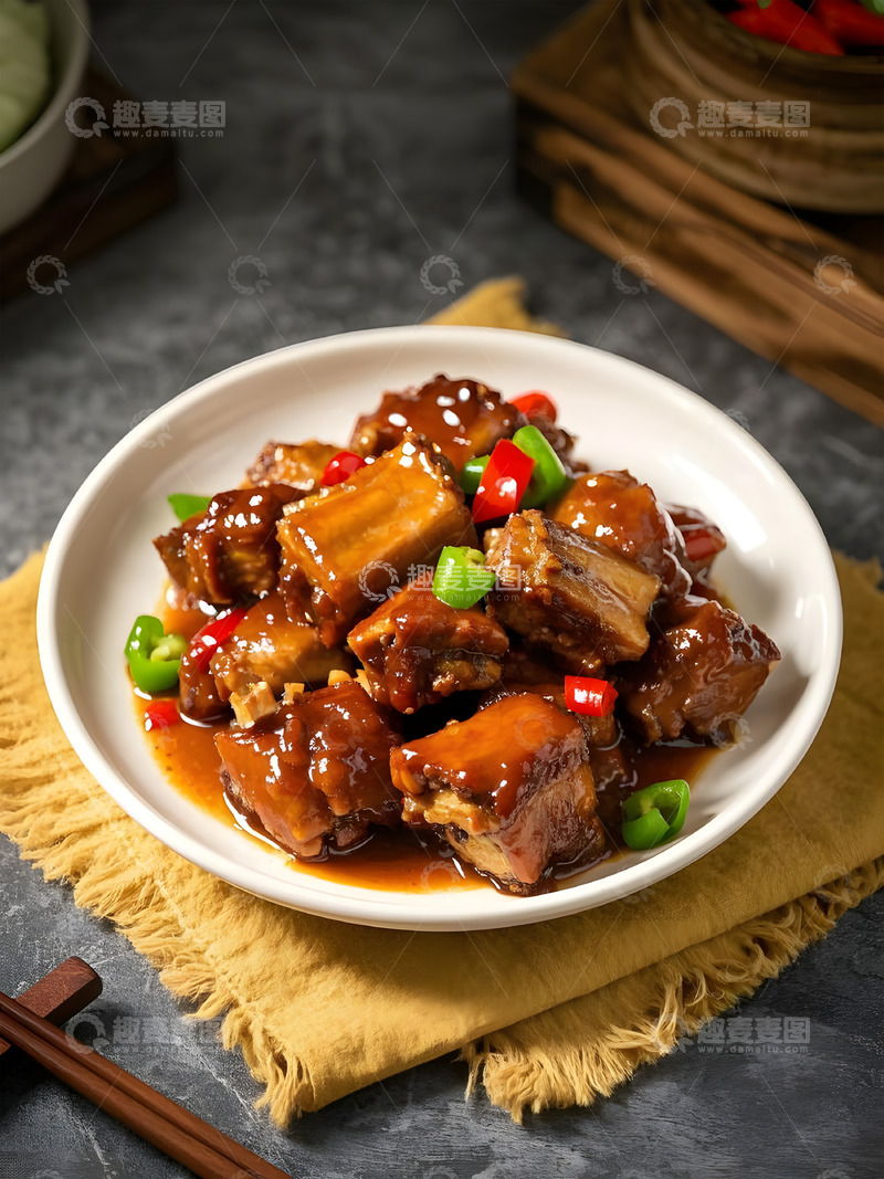 高清大图下载【趣麦麦图】诱人红烧排骨品鉴美食摄影1
