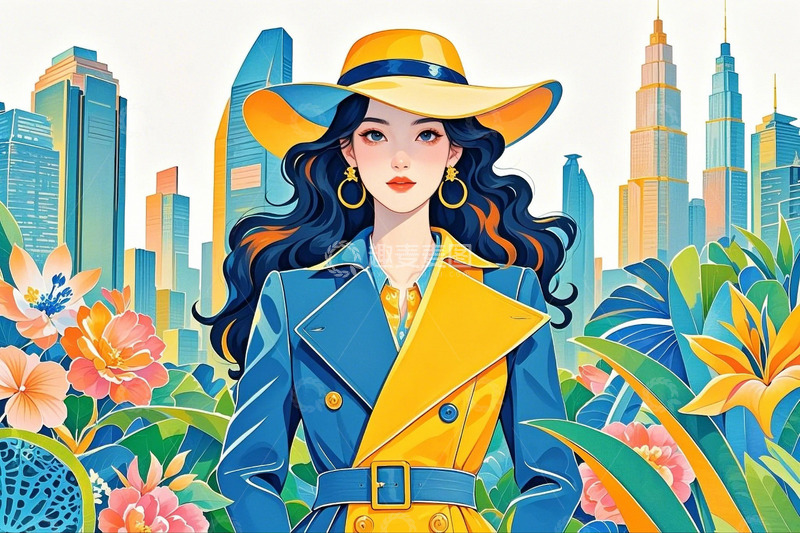 高清大图下载【趣麦麦图】国潮插画时尚女孩节日素材3