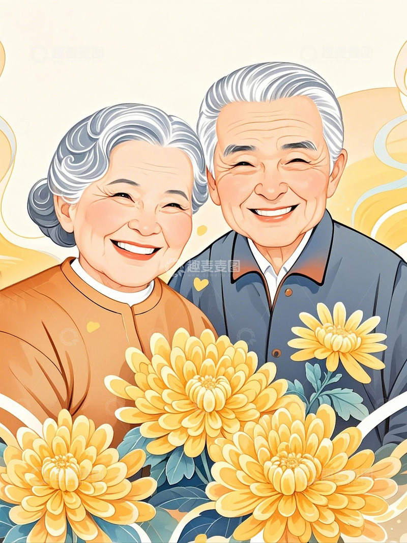 重阳节人物老年人和菊花2