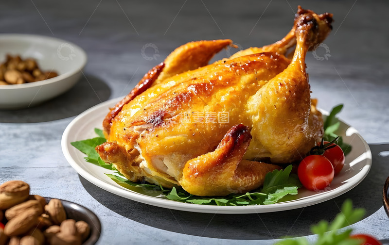 高清大图下载【趣麦麦图】金黄烤鸡美味摄影