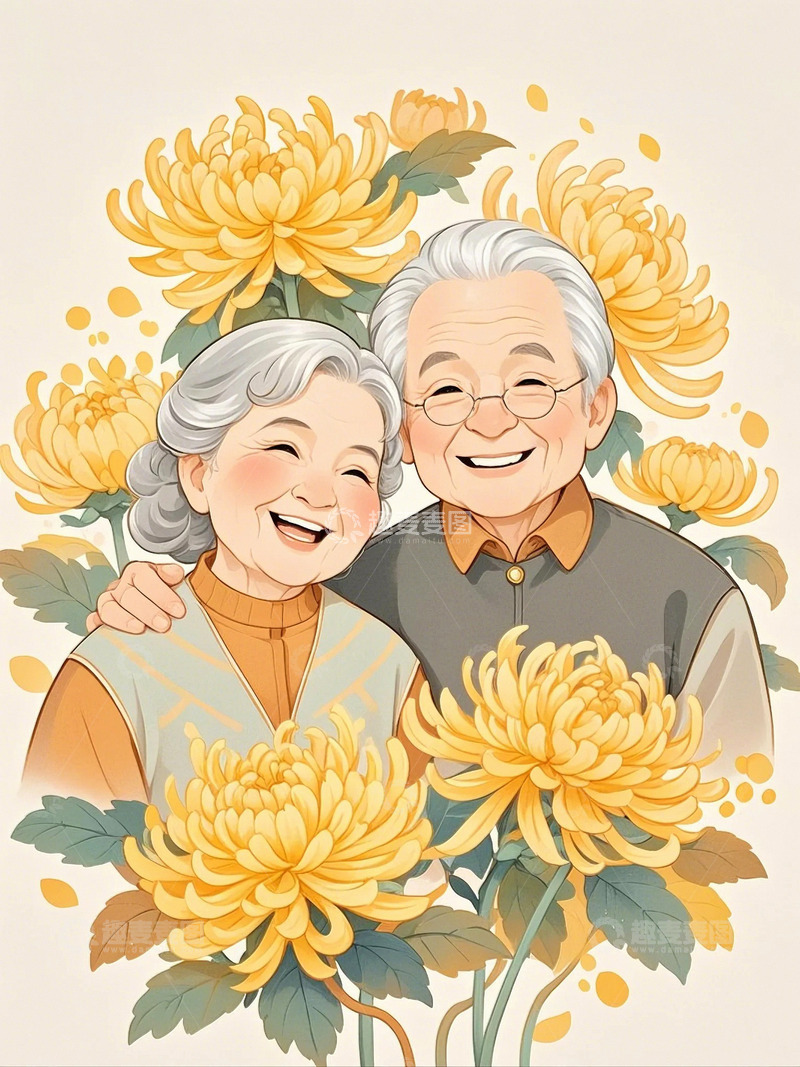 重阳节人物老年人和菊花3