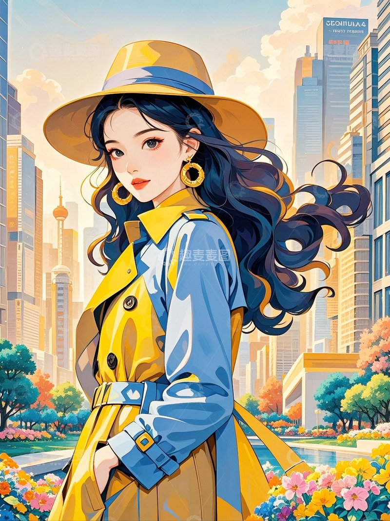 高清大图下载【趣麦麦图】国潮插画时尚女孩节日素材4