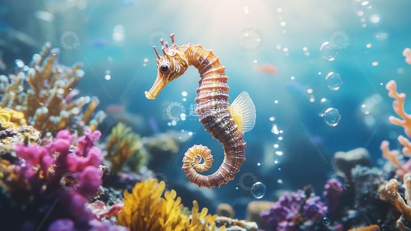 高清大图下载【趣麦麦图】海马在珊瑚礁中