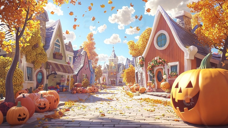 高清大图下载【趣麦麦图】秋日南瓜小镇
