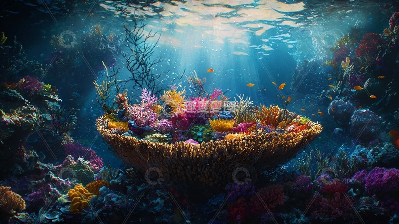 高清大图下载【趣麦麦图】海底珊瑚礁鱼群高清图片