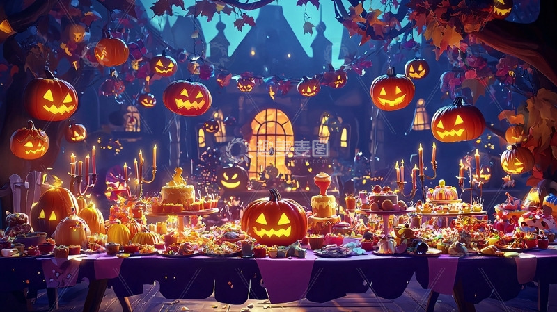 高清大图下载【趣麦麦图】万圣节南瓜灯城堡派对