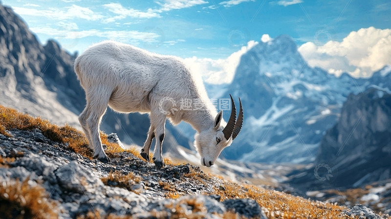 高清大图下载【趣麦麦图】白山羊在阿尔卑斯山脉觅食