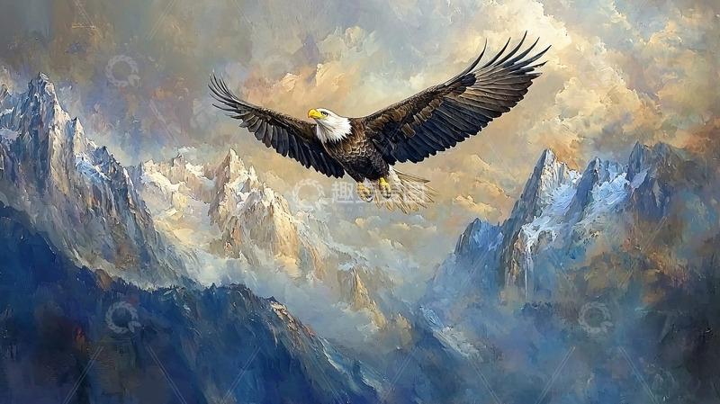 高清大图下载【趣麦麦图】雄鹰飞翔雪山之巅