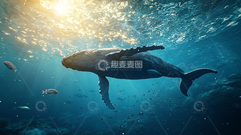 高清大图下载【趣麦麦图】阳光下海洋中鲸鱼