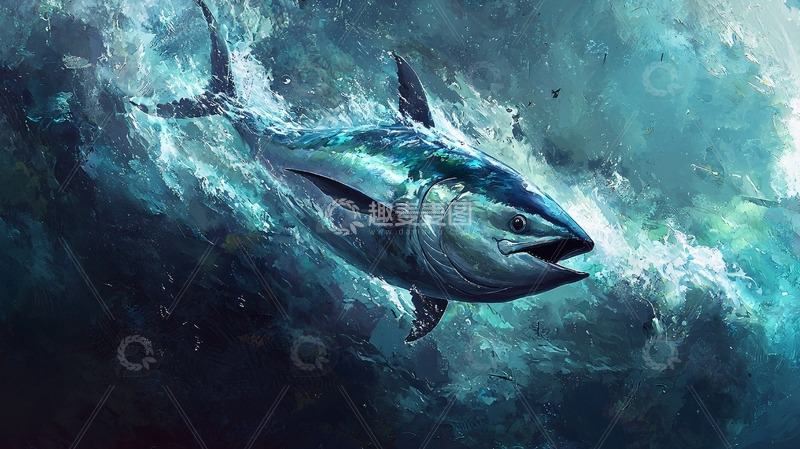 高清大图下载【趣麦麦图】巨型金枪鱼破浪而出