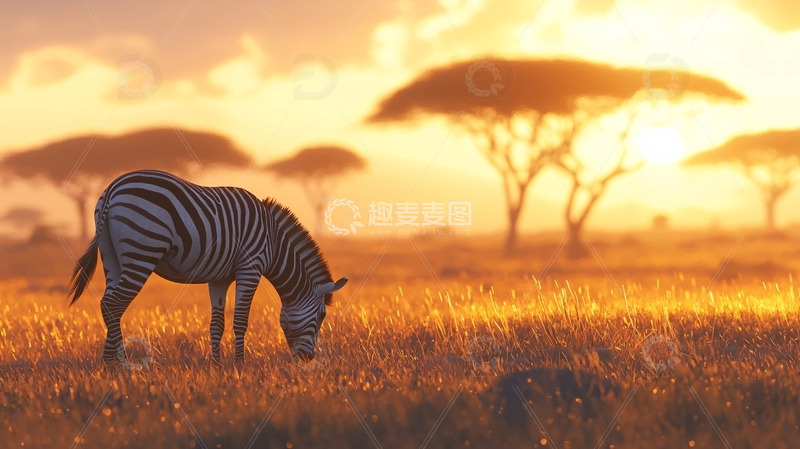 高清大图下载【趣麦麦图】非洲草原斑马日落