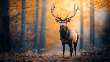 秋日森林里雄鹿的剪影