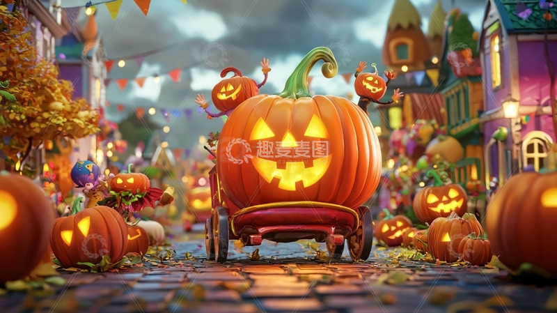 高清大图下载【趣麦麦图】万圣节南瓜马车游行