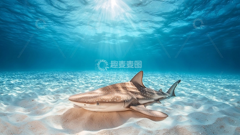 高清大图下载【趣麦麦图】阳光下沙地上的鲨鱼