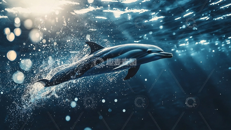高清大图下载【趣麦麦图】阳光下海豚嬉戏