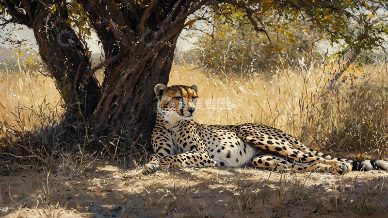 高清大图下载【趣麦麦图】猎豹在树荫下休息