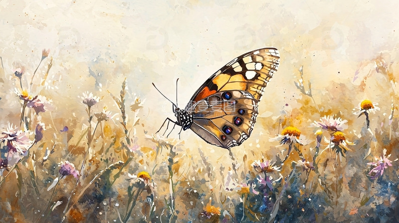 高清大图下载【趣麦麦图】水彩蝴蝶花田