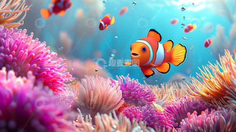 高清大图下载【趣麦麦图】珊瑚礁小丑鱼