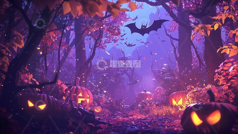 高清大图下载【趣麦麦图】万圣节森林南瓜灯