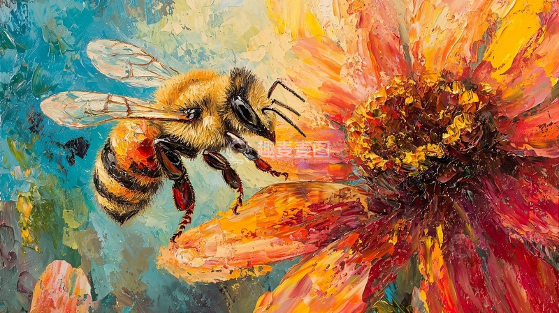 高清大图下载【趣麦麦图】蜜蜂采花图