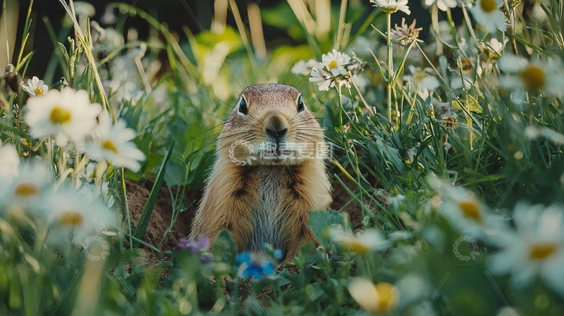 高清大图下载【趣麦麦图】草原犬鼠在野花丛中