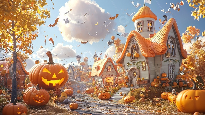 高清大图下载【趣麦麦图】秋日南瓜小镇