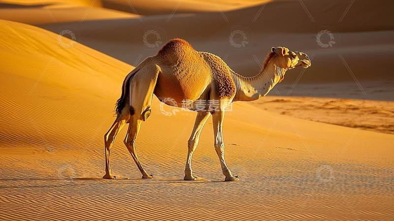 高清大图下载【趣麦麦图】沙漠骆驼日落剪影