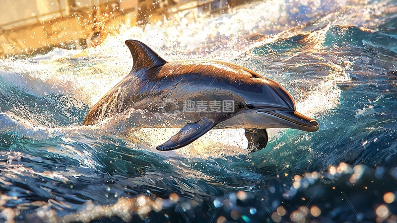 高清大图下载【趣麦麦图】海豚跃出水面
