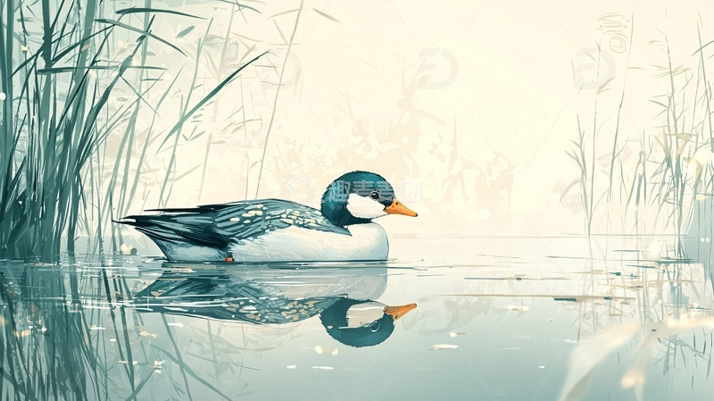 高清大图下载【趣麦麦图】静谧湖面上的绿头鸭