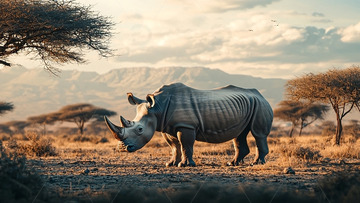 非洲草原犀牛日落