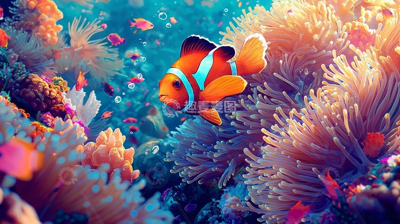 高清大图下载【趣麦麦图】小丑鱼珊瑚礁海洋生物高清图